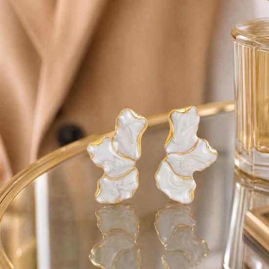 1 Pair Stud Earrings for Women, Enamel Irregular Petal Shape Ear Studs, French Style Ear Pins for Versatile Gift Jewelry