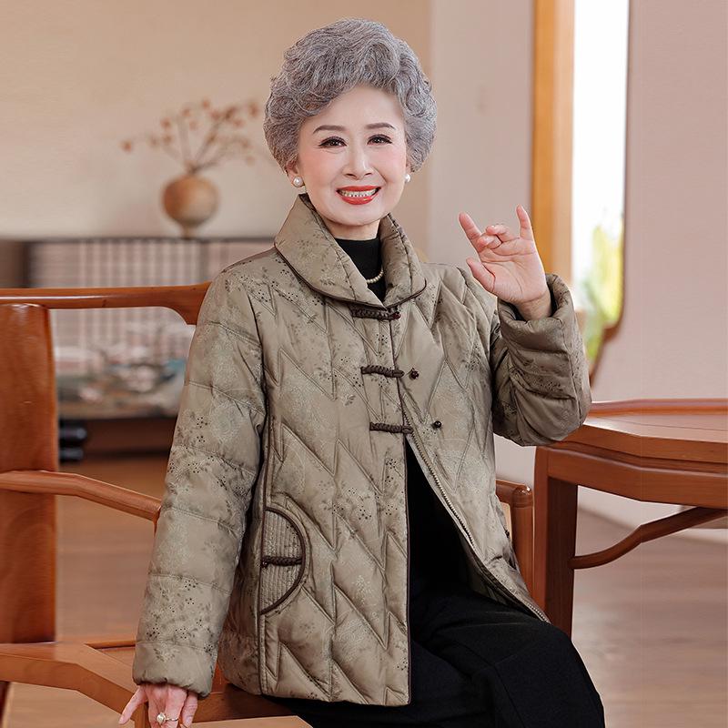 

Elderly Women s Frog Button Down Jacket - Winter Warmth with White Duck Down, Chinese Style for Mother-in-law or Grandma 3XL (approx. 62.5-67.5 kg)