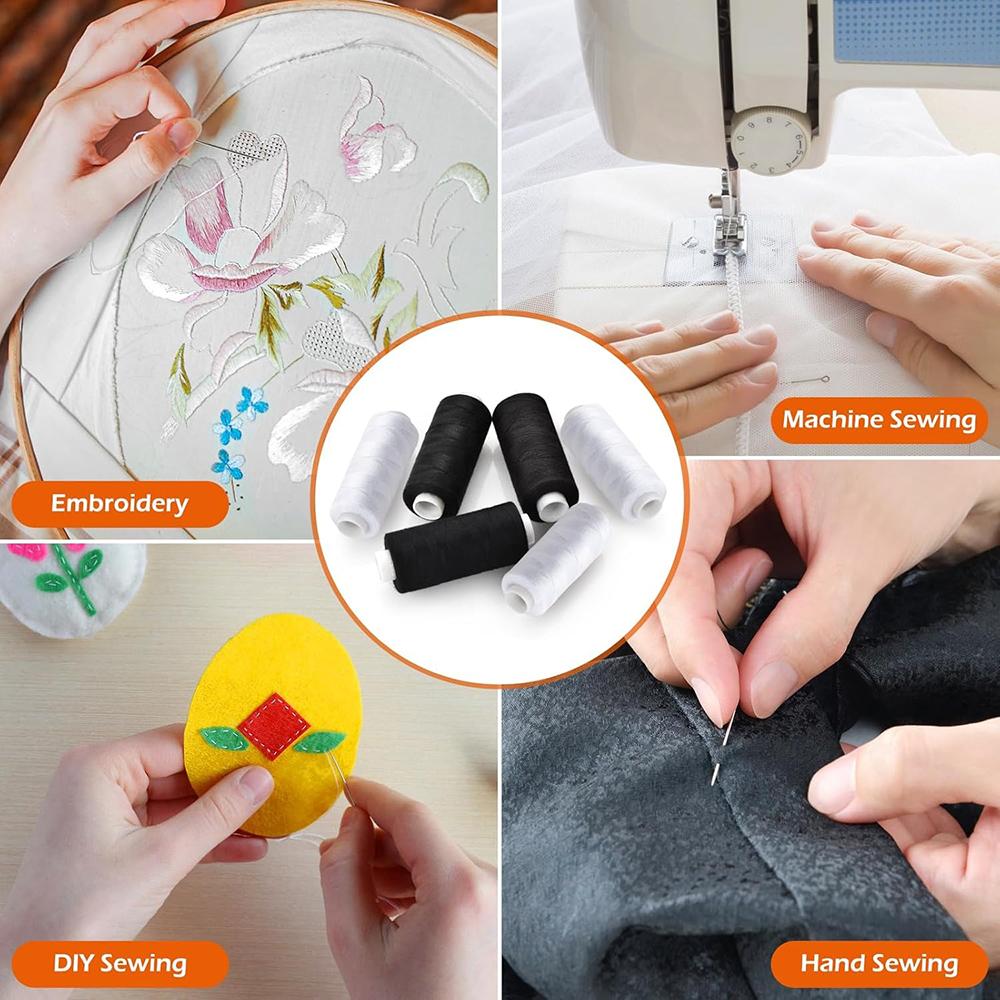 2Pcs Sewing Thread Kit 500 Yards Each Spool 402 Polyester Thread with Sewing Needle & Threader for Hand Stitching Embroidery