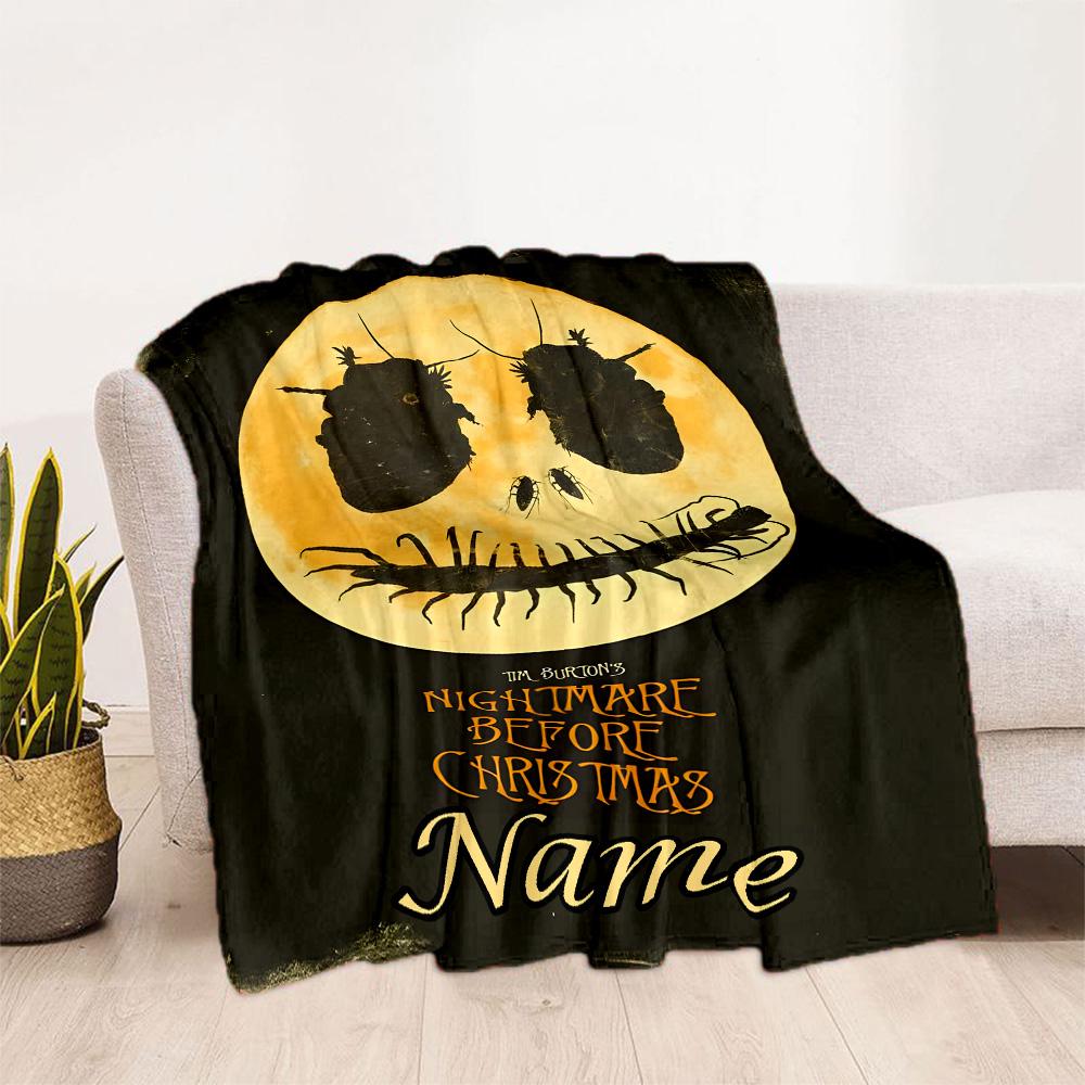Nightmare Before Christmas Personalized Text Blanket Cozy Personalized Blanket Comfortable Perfect for Picnics Couch Living Room Bed All-Season Use