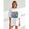 Black Oversized T-Shirt Blue Jeans And Pearls Kinda Girl Graphic Print Casual Summer Outfit For Women