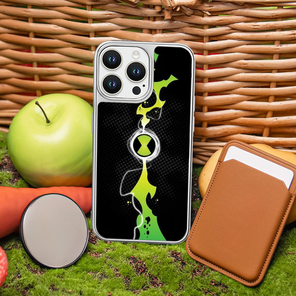 Ben 10 Classic Cartoon Pattern Phone Case for iPhone 16 15 14 13 12 11 Pro Max Sheepskin Silver-edged Protective Case
