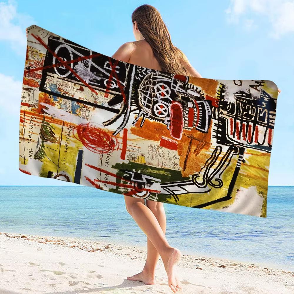 Jean Michel Basquiat Arte Graffiti Grandi Asciugamani da Spiaggia in Microfibra Asciugatura Rapida Asciugamani da Spiaggia Anti-Sabbia Asciugamano da Piscina per Viaggio Nuoto Piscina Yoga