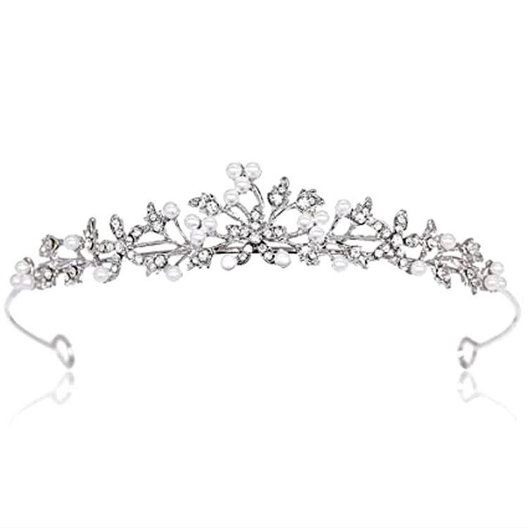 Coroana de mireasă cu perle și bentiță cu diamant, aliaj cu stras, frunze, prințesă, coroană de ziua de naștere, coafură de nuntă