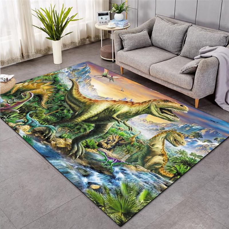 Cartoon Dinosaur Jungle Green Pattern Carpet Soft Non -Slip Indoor Rug Cartoon Game Rug Room Bedside Crawling Anti -Fall Floor Mat