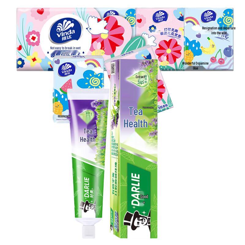 Vinda 3-Ply Handkerchief Tissues & Darlie Tea Care Toothpaste Bundle