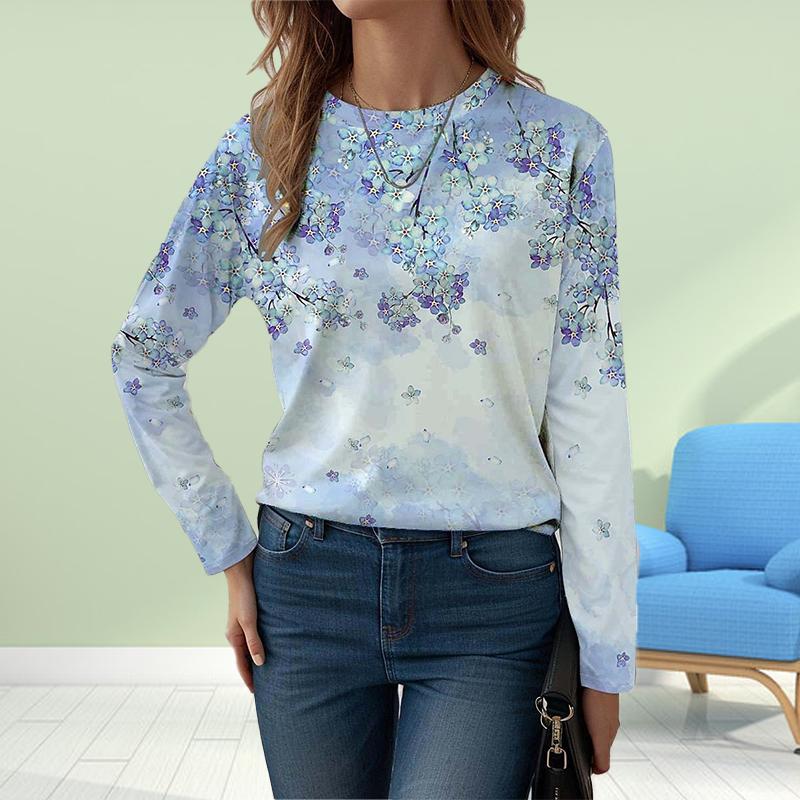 Women Autumn Tops The Witch in the Forest Print Causal Long Sleeve T-shirt Top Blouse
