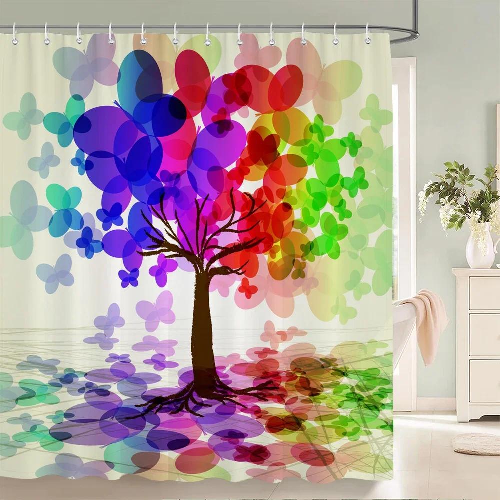 Colorful Butterfly Feathers 3d Shower Curtains Bathroom Curtain with Hooks Waterproof Polyester Cloth Decoration Screen