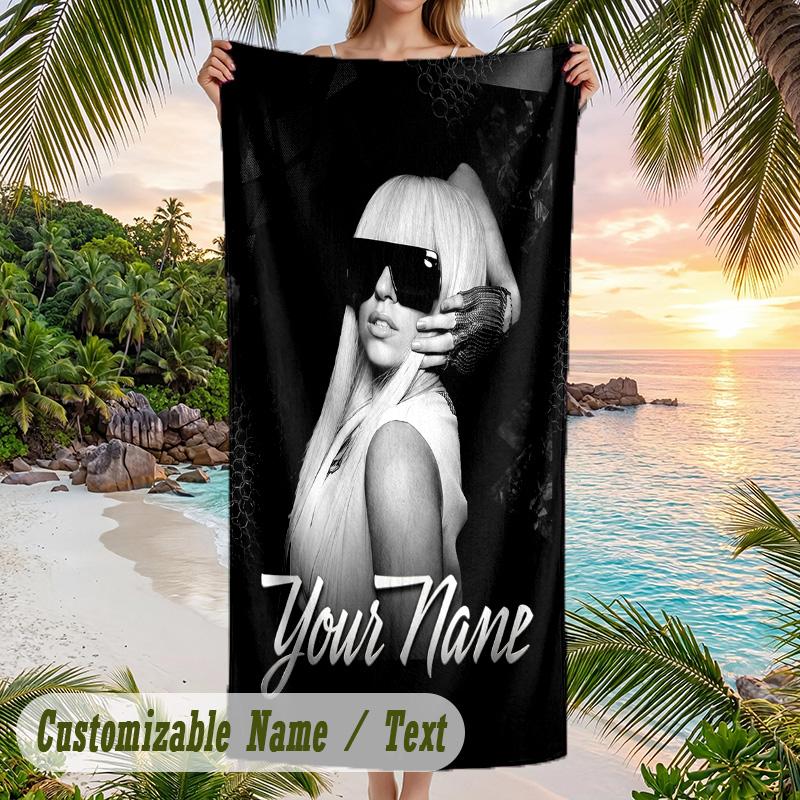 Lady Gaga Strandtuch, Personalisierter Benutzerdefinierter Name Text, Schnelltrocknendes Großes Saugfähiges Handtuch Für Strand Pool