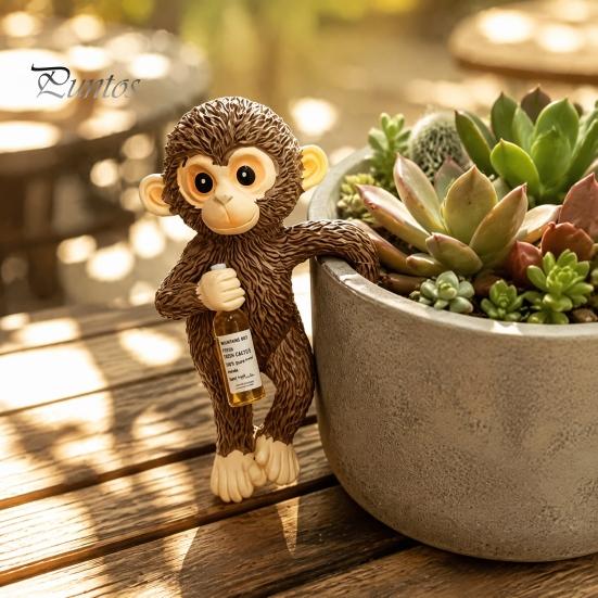 Cute Monkey Figurine Planter Hanging Statue, Resin Plant Pot Hugger, Birthday Present for Mom Miniature Flower Edge Decoration Decor Balcony