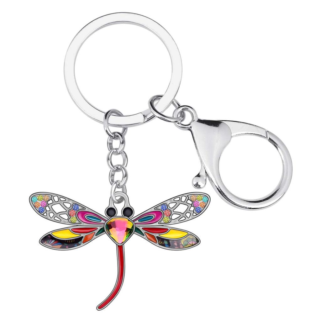 WEVENI Alloy Crystal Dragonfly Keychain, Insect Charm, Enamel Jewelry for Women and Girls, Carpet Bag Accessory, Multicolor, 29mm x 45mm