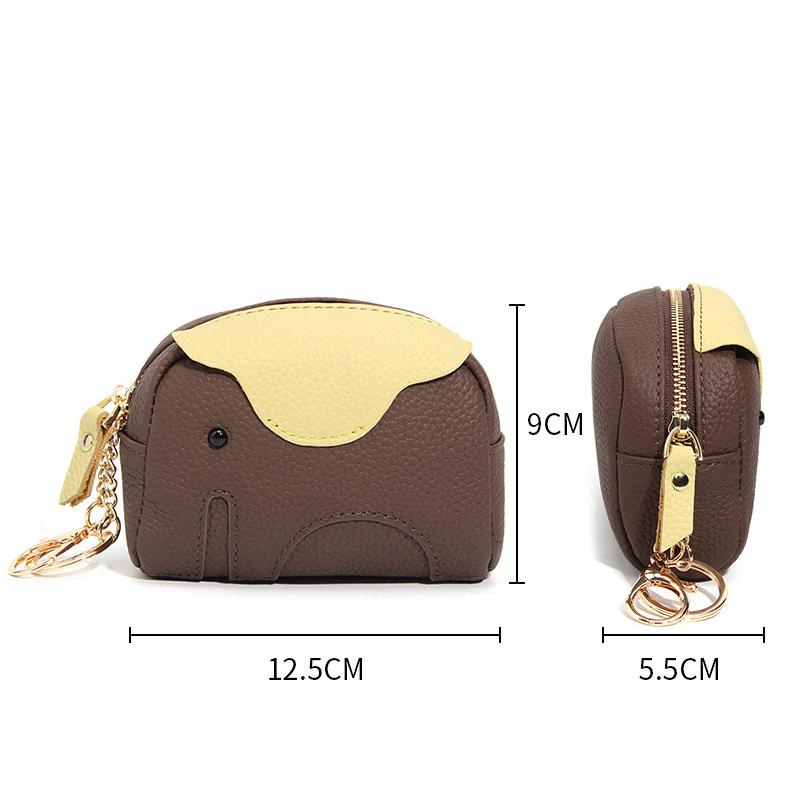 Ultra-Compact Mini Genuine Leather Elephant Coin Purse, 3D Animal Zipper Change Wallet, Women Cute Elephant-shaped Small Wallet