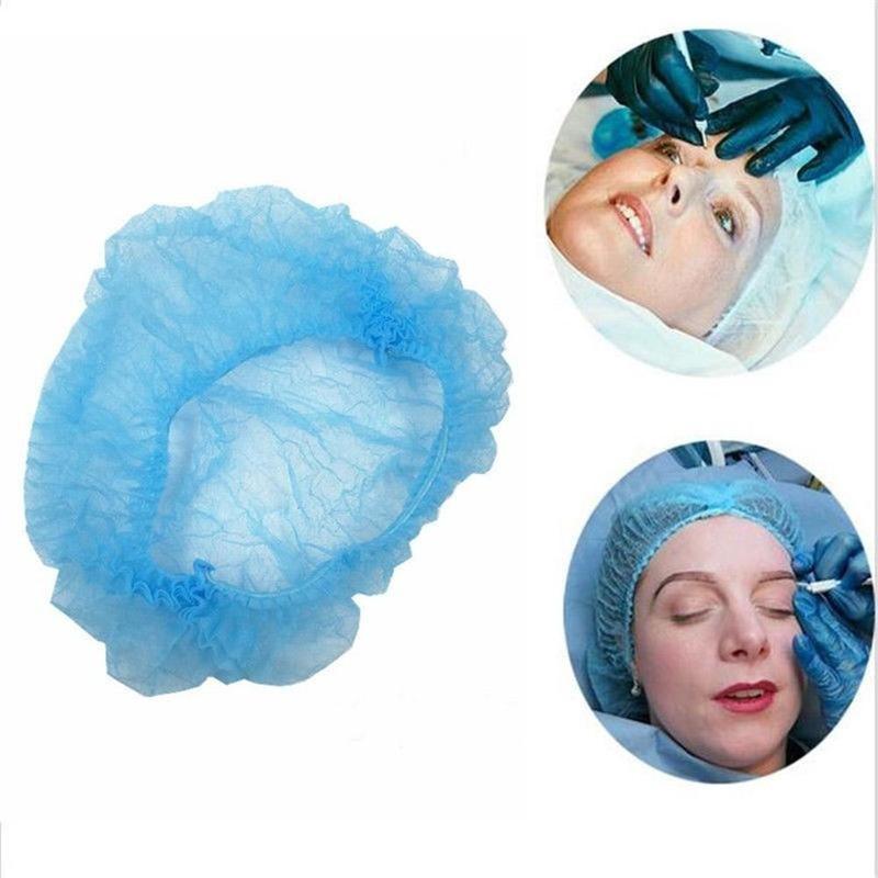 10PCS/Set Disposable Hair Shower Cap Non Woven Pleated Anti Dust Hat Hotel Salon Supplies Set Blue Color