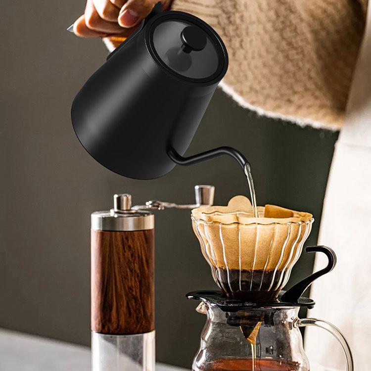 Temperaturkontrollerad vattenkokare i rostfritt stål med svanhals och överhällbar kaffe- och tekokare