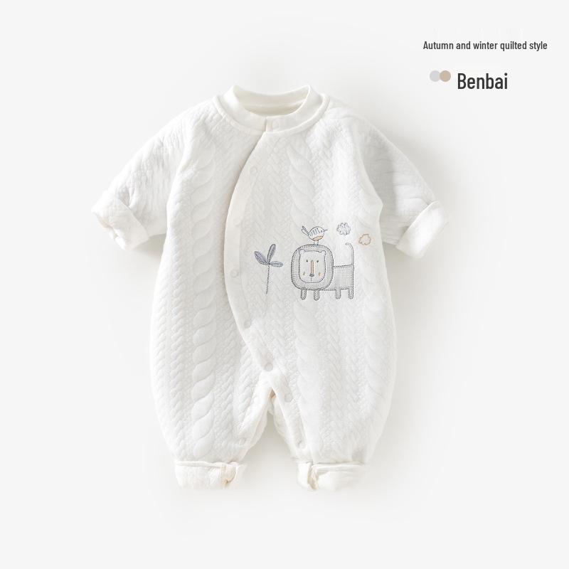 Thickened Pure Cotton Baby Romper - Newborn Full Body Warm Crawling Suit for Autumn/Winter