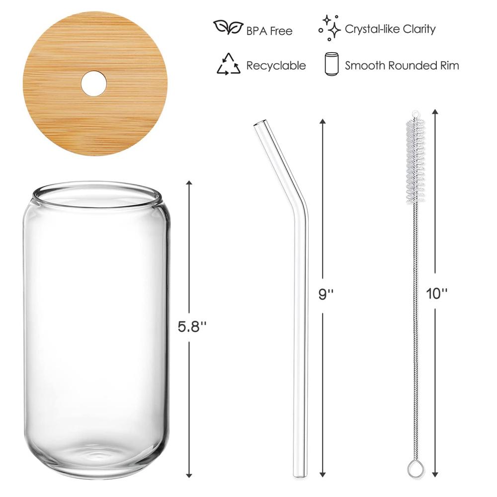 Glass Cup With Lid and Straw Transparent Bubble Tea Cup Juice Glass Beer Can Milk Mocha Clear Cups Breakfast Mug Drinkware