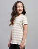 Monte Carlo Girls Orange Striped Round Neck Half Sleeve Top