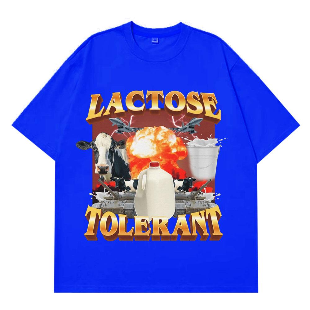 Lactose Tolerant Graphic Print TShirt Mens Vintage Fashion Short Sleeve Tshirts Cotton Casual Cozy Oversized Loose T Shirts