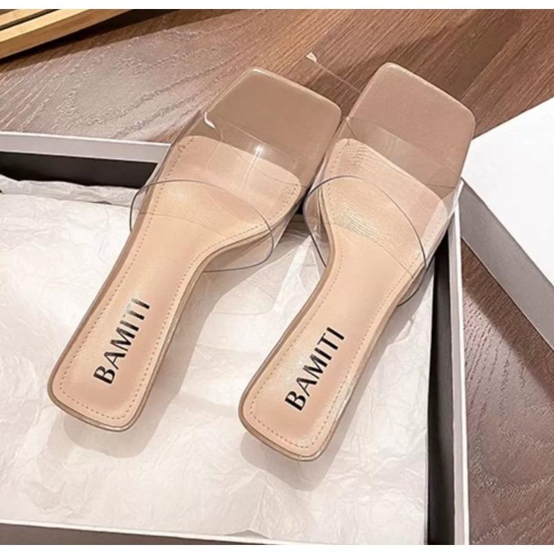 Crystal Clear Transparent Slippers Female Shoes Middle Heels Comfortable New Summer Women Shoes Woman Cool Mules Slides