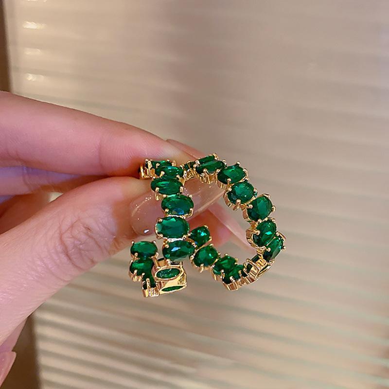 Green crystal flower butterfly earrings summer small fresh and sweet stud earrings 2025 explosion high-end earrings women
