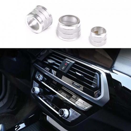 Silver Aluminum For BMW 7 Series Button Knob Cover 16-22 Console Air Conditioner