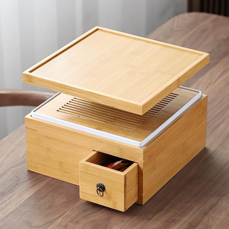 Bamboo Tea Tray with Water Storage, Drainable Gongfu Set, Household Tea Table for Home Teahouse & Chinese  Ceremony
