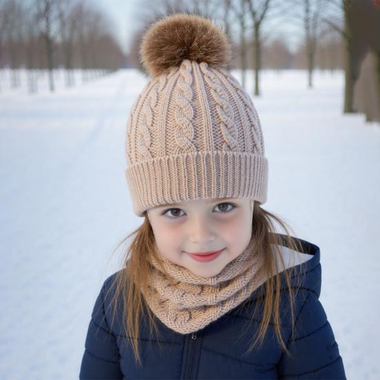 Set 3 Bucăți/Set Pălărie Fular Mănuși Femei Culoare Solidă Decor Pompom Pluș Pălărie Textură Răsucită Căptușeală Fleece Încălzitor Gât Set Mănuși