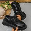 Fashion Comemore Women's Platform Shoes Fashion Black PU Leather Lace Up Office Work Pumps Woman Round Toe Chunky Heel Dress Loafers