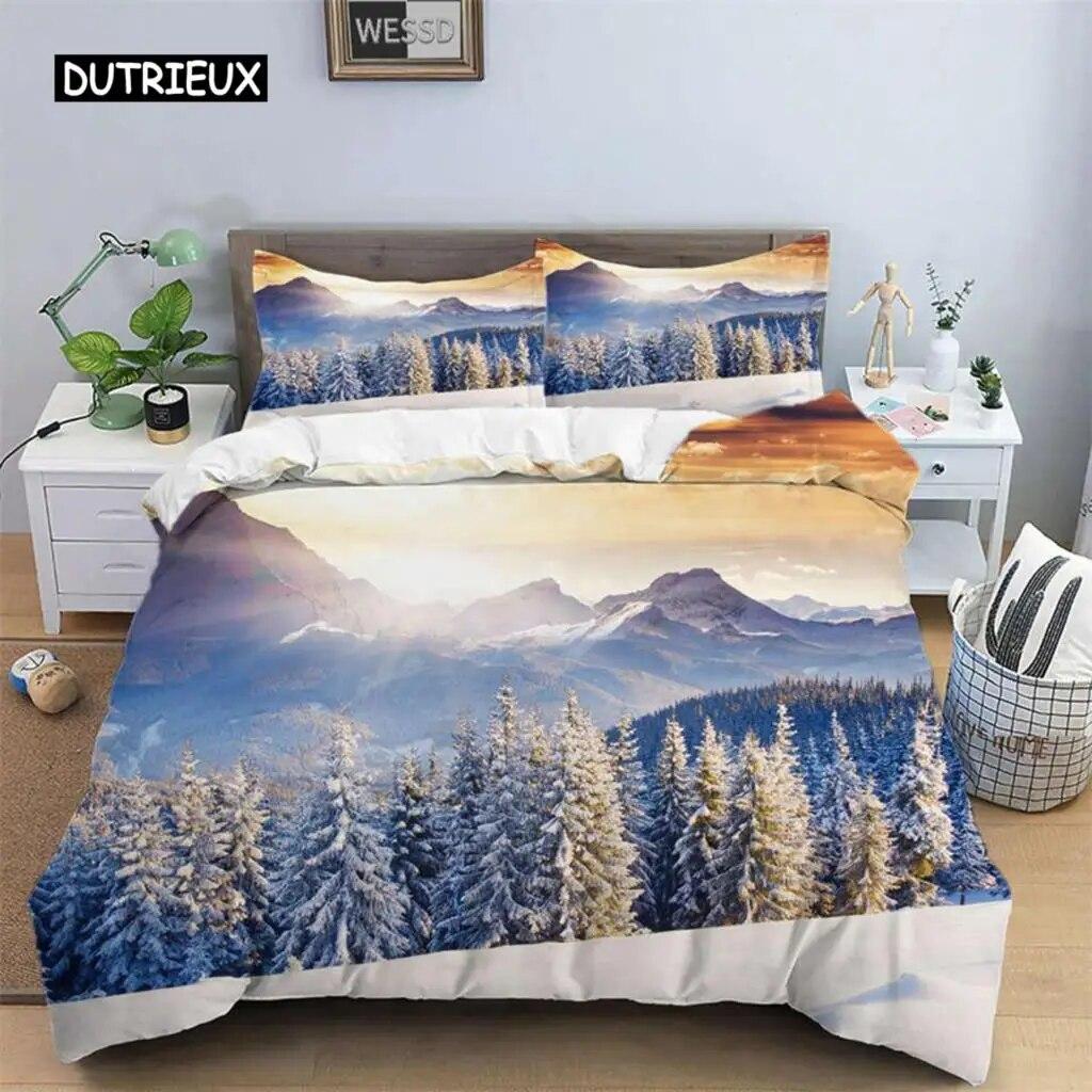

Комплект пододеяльников Snow Mountain, комплект постельного белья из полиэстера с 3D пейзажем для подростков и взрослых, лыжный склон, зимняя тема, королевское одеяло, комплект из трех предметов 150x200cm 3pcs