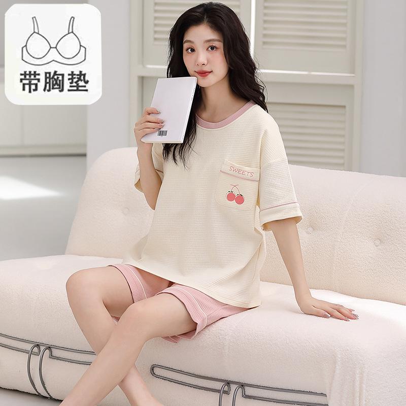 Pajamas Women'S Pure Cotton Short-Sleeved Shorts Student Cartoon Pullover Cotton Korean Version Women'S Loungewear