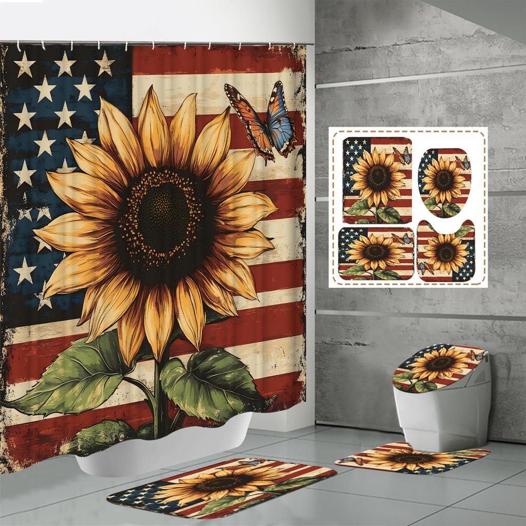 4KS Sady sprchových závěsů se sprchovým závěsem a koberci Koberec na víko toalety Podložka ve tvaru U a koupelnová podložka Koupelnová sada s 12 háčky