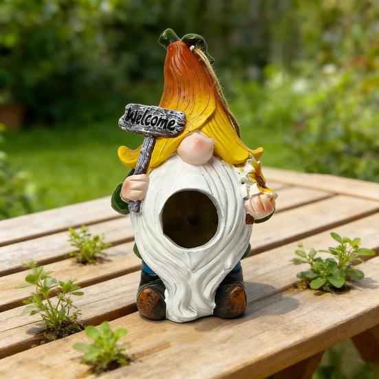 Gnome Statue Bird House Weather-proof Outdoor Garden Yard Hanging Bird House Outside Hummingbird Feeder Decoration