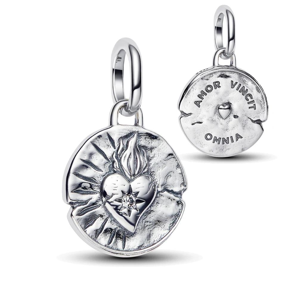 New Golden Round Medallion Pendant with Crossing Arrows Charm for Original Pan Bracelets DIY Jewelry Gift for Women