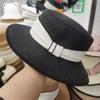 Hat women's summer casual fashion versatile straw hat women's sunshade retro flat top hat sun hat women's sunscreen