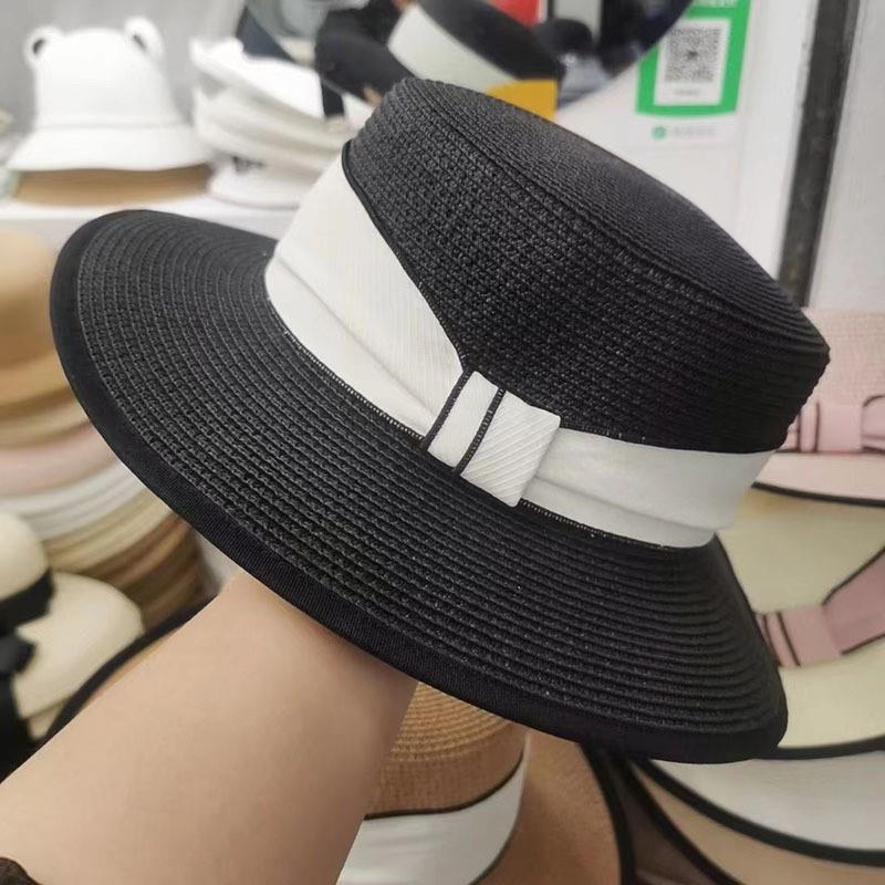 Hat women's summer casual fashion versatile straw hat women's sunshade retro flat top hat sun hat women's sunscreen
