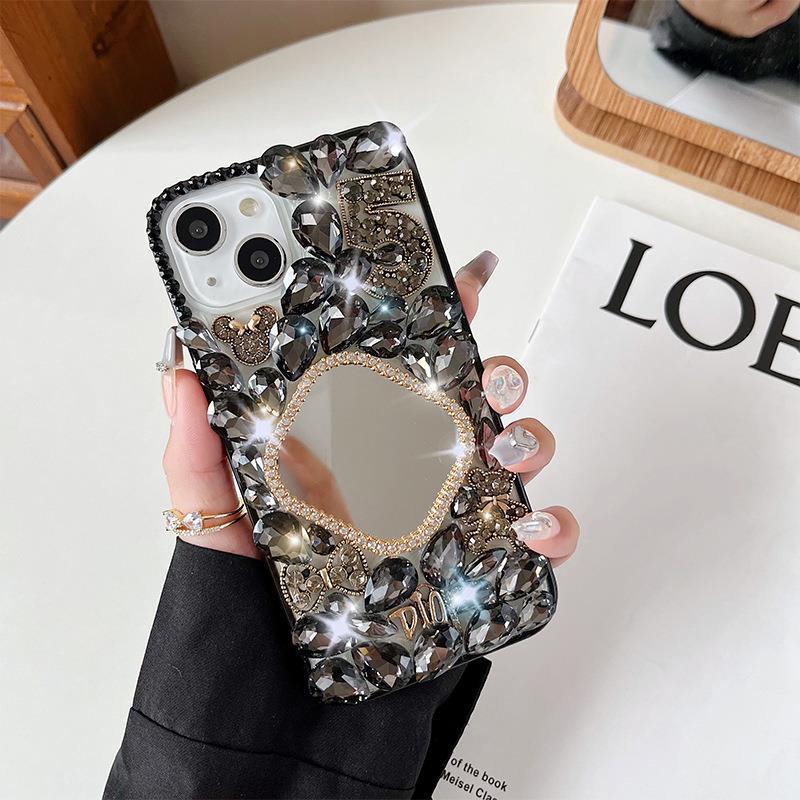 For IPhone16 Rhinestone Phone Case for Apple 15Promax Female 14 Mirror XR Light Luxury Style 8 Bear SE3