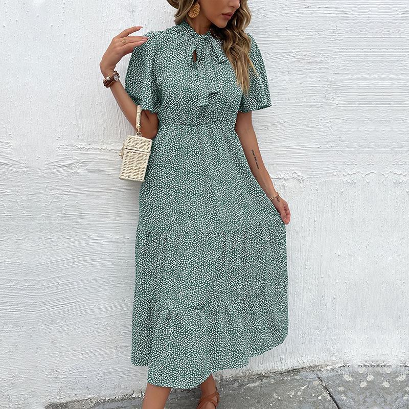 

Новое летнее платье 2025 года с принтом и бантом из ленты для женщин XL зелёный