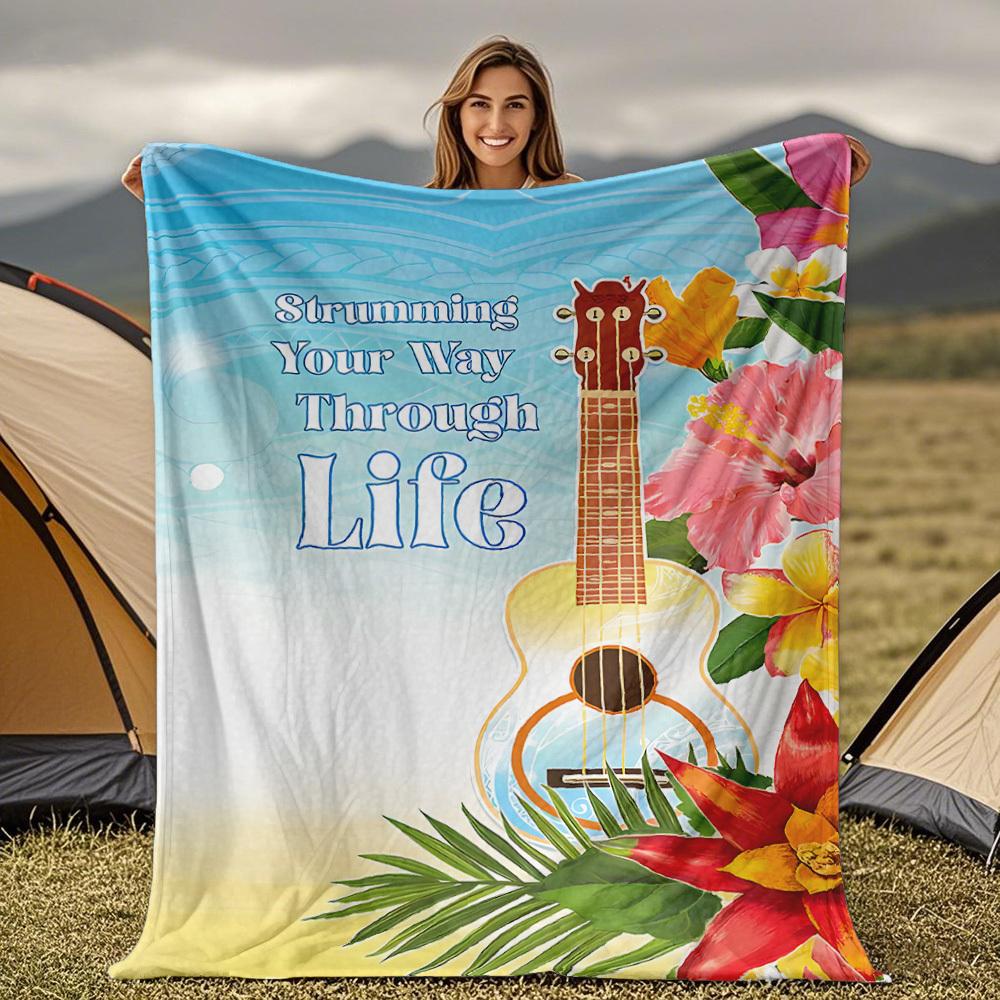 

Hawaii ukulele pattern Flannel printed blanket suitable for all seasons suitable for living room office sofa and travel 75x100cm
