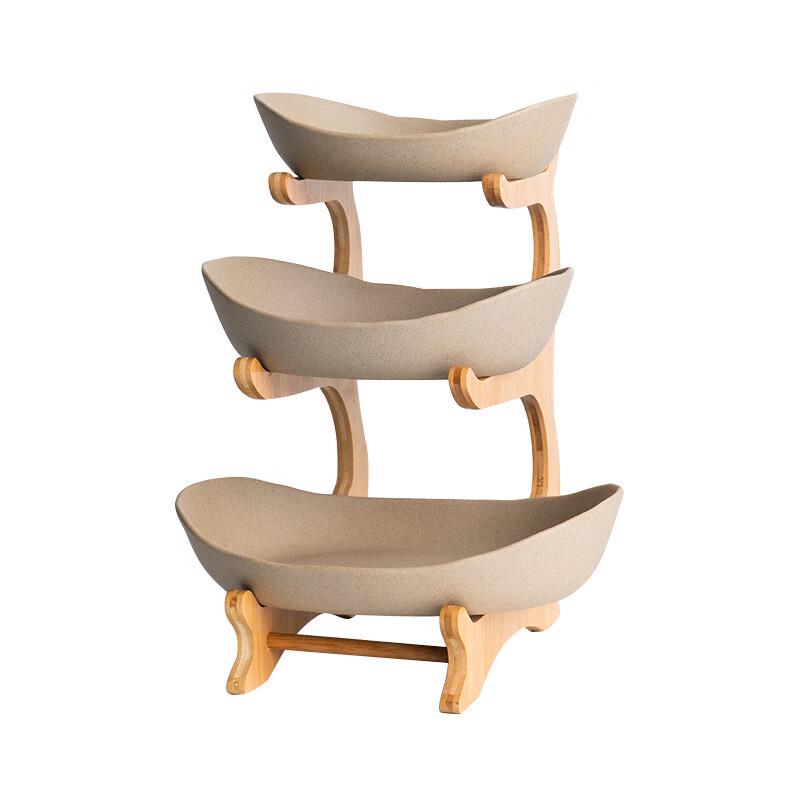 ZISIZ Three-Tier Ceramic Fruit Snack Plate with Bamboo Stand