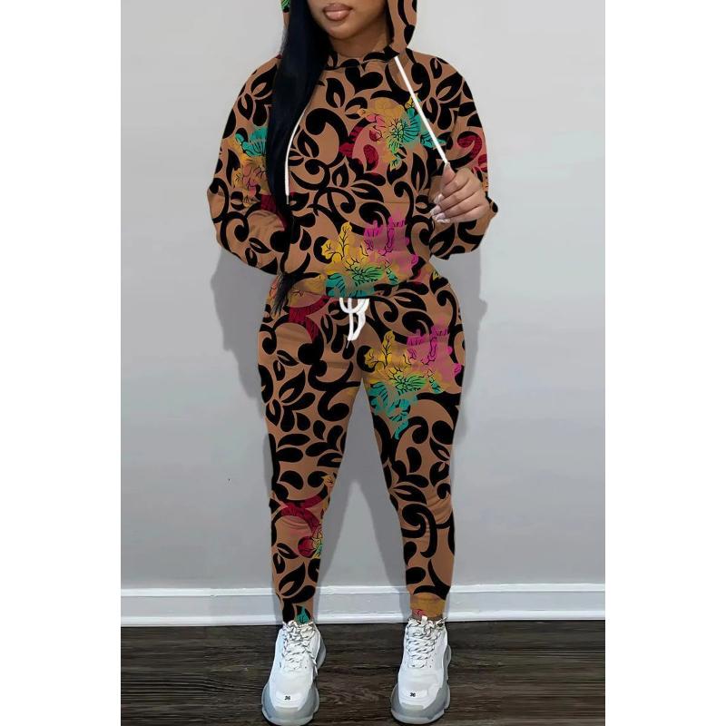 New Autumn And Winter Casual Sportswear Set Hoodie Sweater Set Women'S Chain Printing