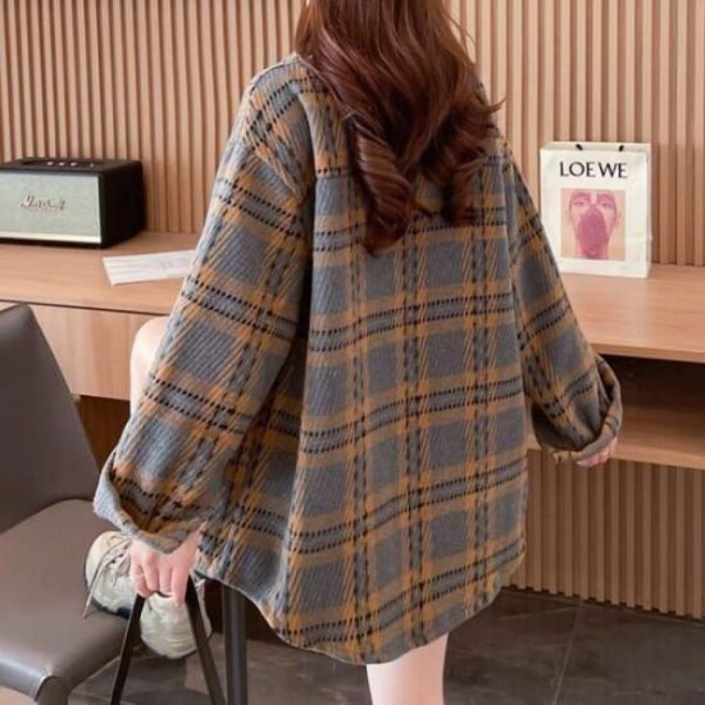 Navava Women Corduroy Check Long Sleeve Shirt Nb2979