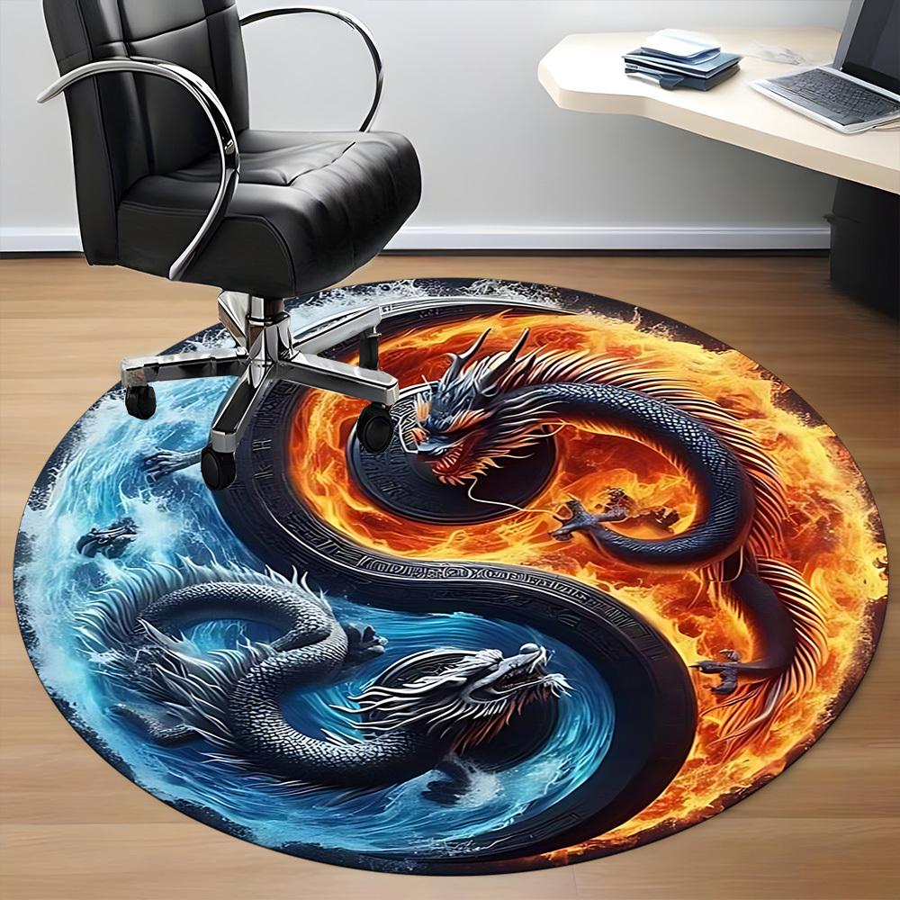 1pc Yin Yang Dragons Chair Carpet for Office, Round Non Slip Durable Large Size Office Carpet, Suitable for Office