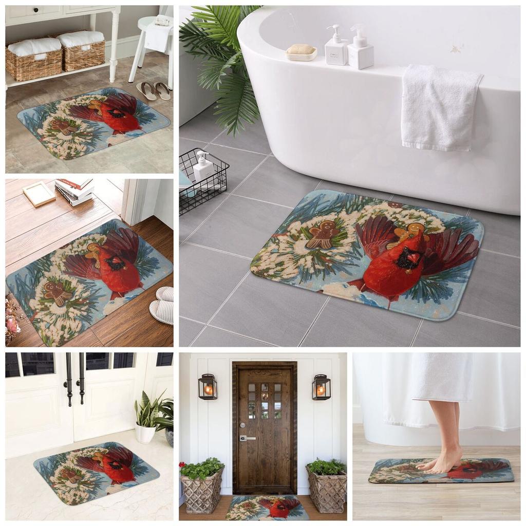 Christmas Cardinal Ride Fantasy Oil Painting Non-slip Doormat Floor Mat Carpet Rug for Kitchen Entrance Home Balcony Footpad Mat