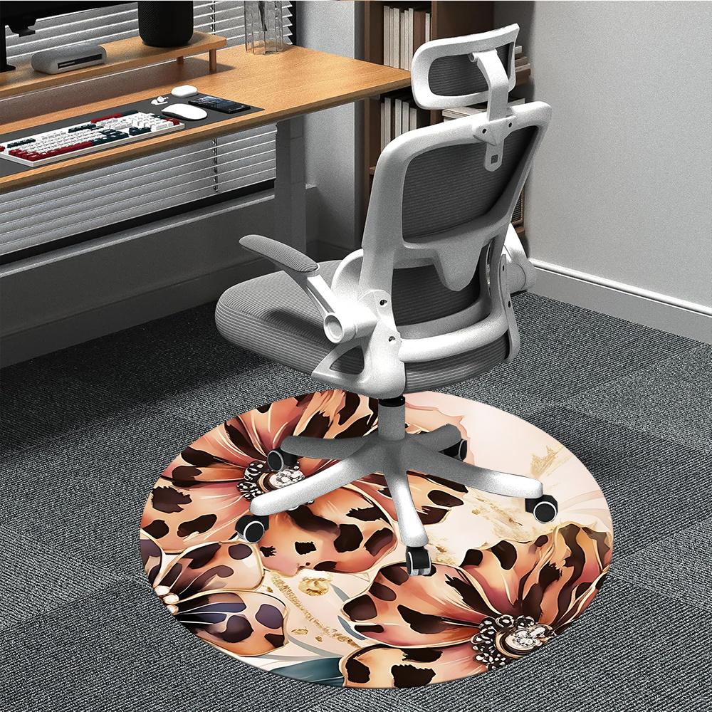 

1pc Floral Leopard Office Round Area Rug, Indoor Mat Suitable ForOffice, Under Office Chairs Bedroom Living Room Home Decor, Room Decot110 80cm by 80cm