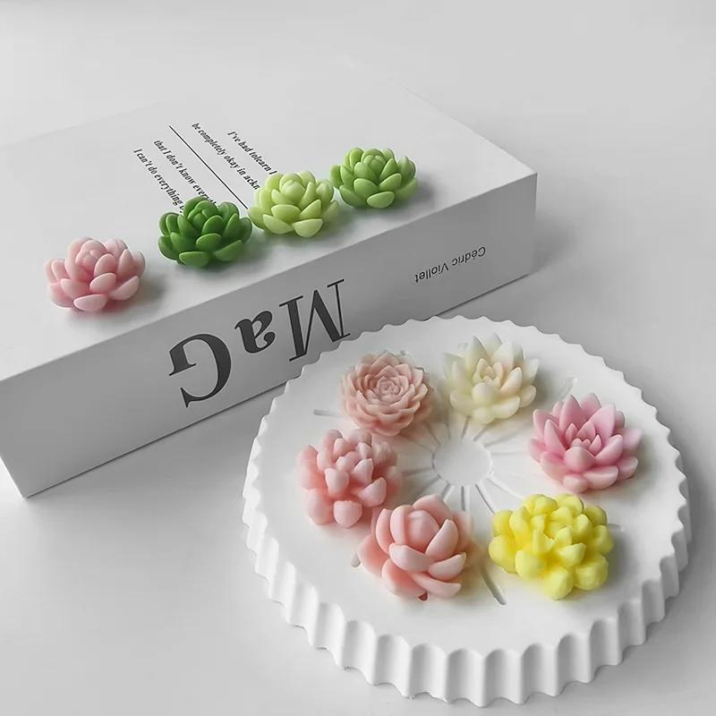 7pcs Succulent Cactus Flower Silicone Mold 3D Mini Rose Flower Chocolate Fudge Pastry Baking Mold DIY Candle Soap Crafts Molds