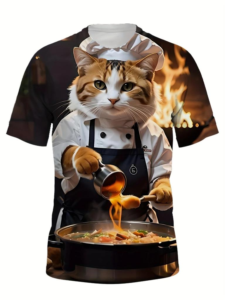 AI Cat Pattern Funny T-shirt Men's Clothing Fashion Animal Cosplay Animal T Shirts Daily Casual Sports Kid Street Popular Tees