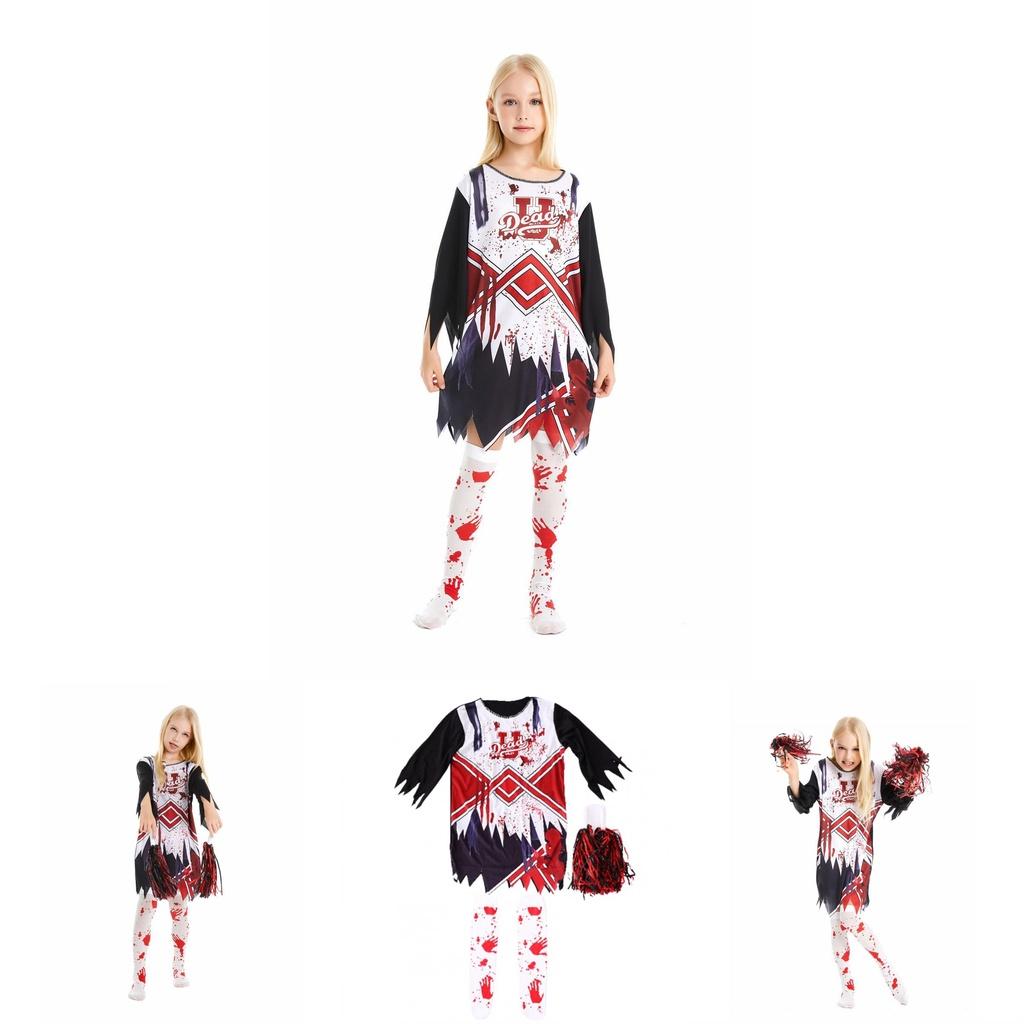 Eye-catching Halloween Girls Zombie Cheerleader Cosplay Dress For Theme Parties