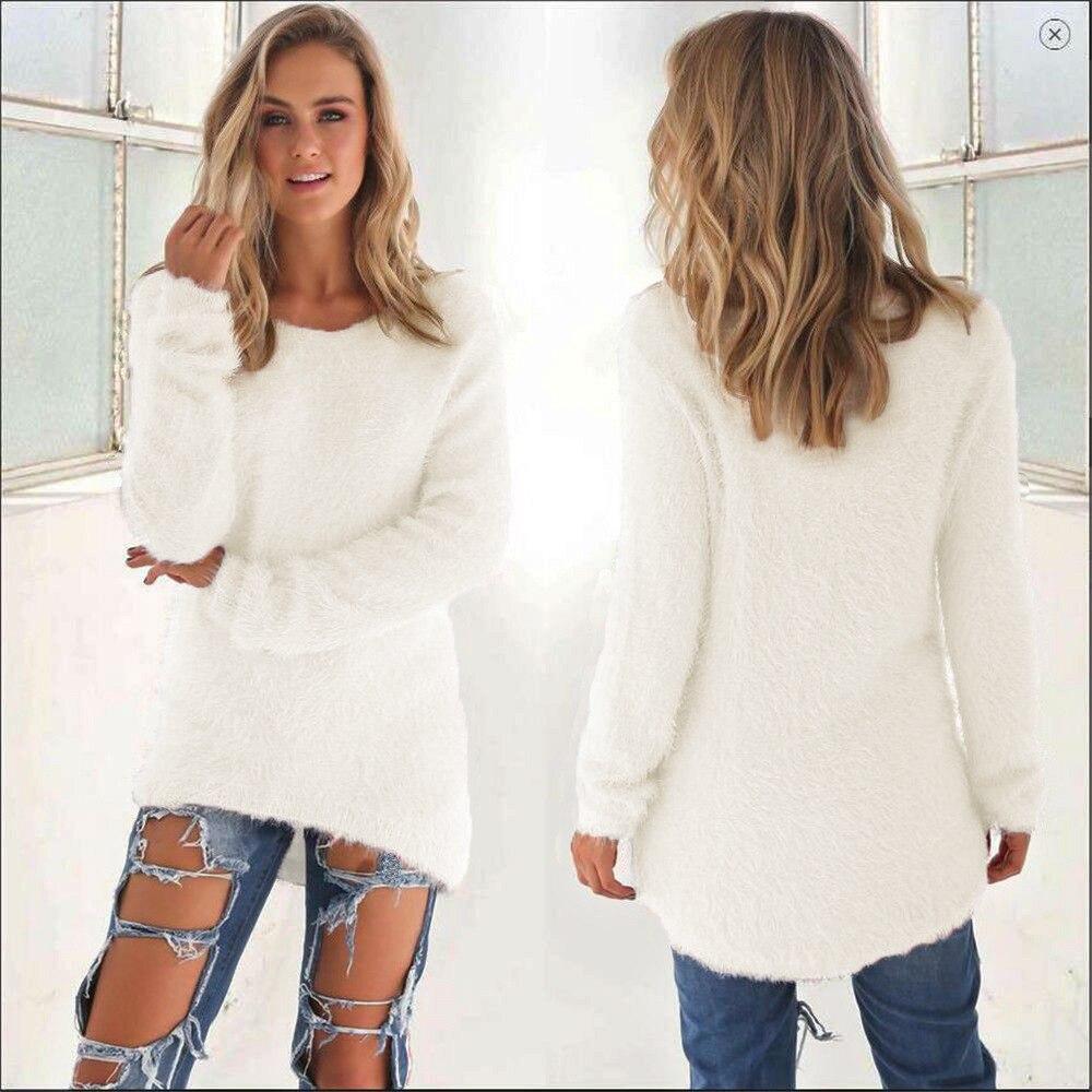Autumn Spring Women's O-Neck Fluffy Thin Sweater Female Hedging Loose Pullover Casual Solid Sweaters