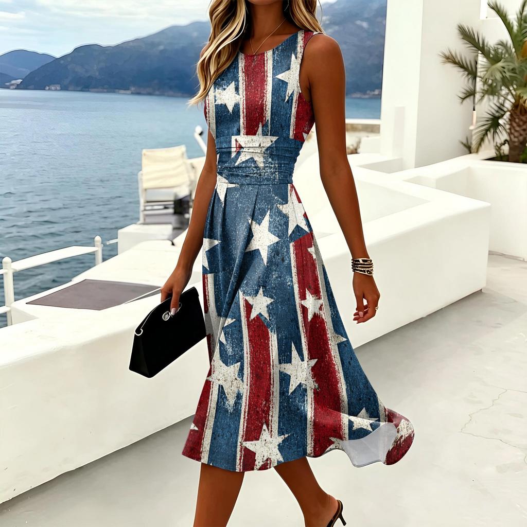 Women’s Fashion Crew Neck Sleeveless Casual Dress Soft Lightweight Fabric Relaxed Fit Suitable for Daily Wear and Outings