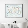 Poster de artă de perete pentru creșă, hartă a lumii animale, pictură pe pânză de desene animate pentru dormitor pentru copii, imagini scandinave, decor pentru cameră de copii